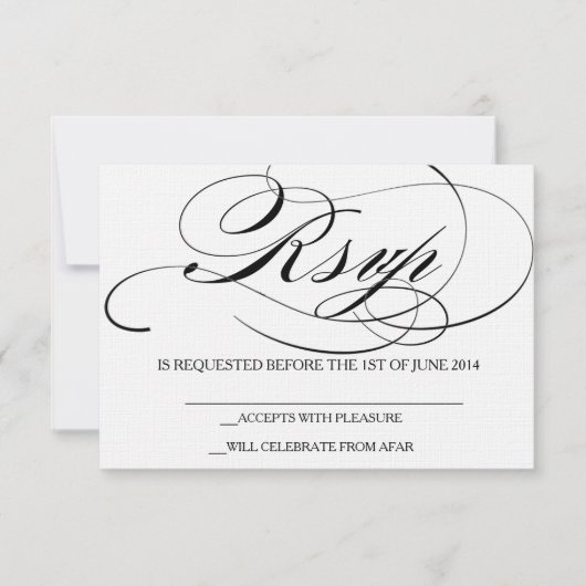 Eleganter Script Schriftart RSVP Karte Einladung H (Vorderseite)
