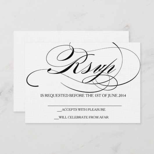 Eleganter Script Schriftart RSVP Karte Einladung H (Vorne/Hinten)