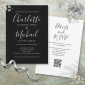 Eleganter Script-Schwarz-Weiß-QR-Code Hochzeit Einladung