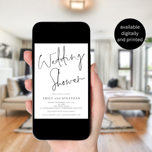 Eleganter Script-Schwarz-weißer Polterabend Einladung