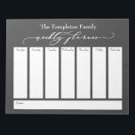 Eleganter Script Simple Weekly Planer, Dunkelgrau Notizblock<br><div class="desc">Dieser vielseitige Wochenplaner wurde mit sehr grundlegenden Elementen, die alle bearbeitet werden können, Set gemacht... außer dem Header. Die Phrase "Wochentafel" wurde in einem wunderschönen Schriftart von Luxus-Schriften dargestellt und als Grafik oben auf der Seite platziert. Verwenden Sie die Vorlagenfelder, um Ihre Daten nach Belieben hinzuzufügen. Ändern Sie auch die...</div>