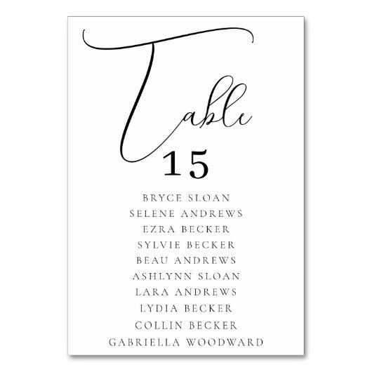 Eleganter Script-Sitzplan Tischnummer (Rückseite)