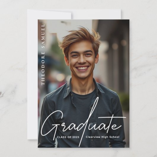 Eleganter Script Typografy Foto Overlay Abschluss Ankündigung (Vorderseite)