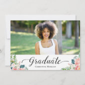 Eleganter Script Watercolor Floral Foto Abschluss Einladung (Rückseite)