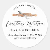 Eleganter Script Watercolor Whisk Bakery Catering Runder Aufkleber (Vorderseite)