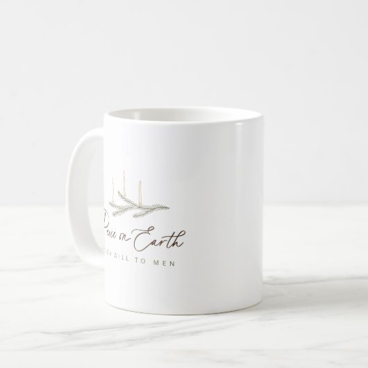 Eleganter Script Weltfrieden Weihnachten Kaffeetasse (Vorderseite Links)