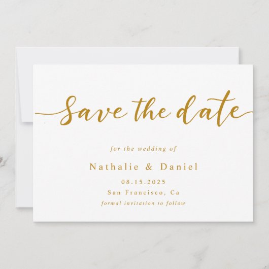 Eleganter Script White and Gold QR Code Hochzeit Save The Date (Vorderseite)