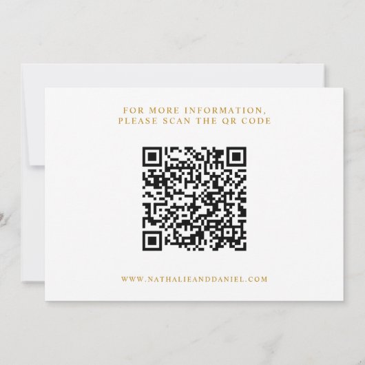 Eleganter Script White and Gold QR Code Hochzeit Save The Date (Rückseite)