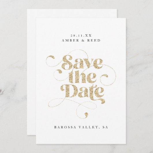 Eleganter Script Words Gold Imitats Glitzer Save The Date (Vorne/Hinten)