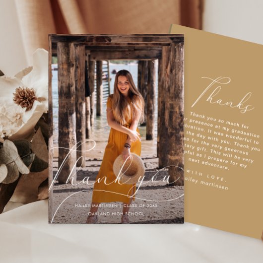 Eleganter Script Yellow Foto Abschluss Vielen Dank Einladung