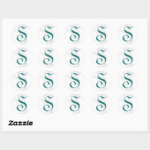 Eleganter Scroll Aquamariner Monogramm-Hochzeitsti Runder Aufkleber (Blatt)