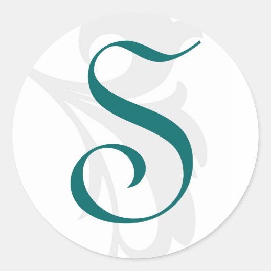 Eleganter Scroll Aquamariner Monogramm-Hochzeitsti Runder Aufkleber (Vorderseite)