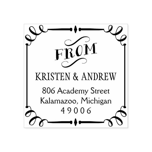 Eleganter Scroll Gerahmt von der Rücksendeadresse Gummistempel (Prägung)