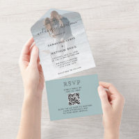 Eleganter Sea Glass Dusty Blue Beach Wedding QR Co
