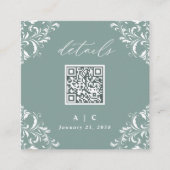 Eleganter Sea Green QR Code Hochzeitdetails Begleitkarte (Vorderseite)
