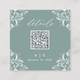 Eleganter Sea Green QR Code Hochzeitdetails Begleitkarte