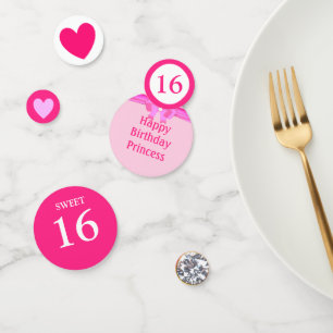 Eleganter sechzehnter Geburtstag auf Weiß und Pink Konfetti