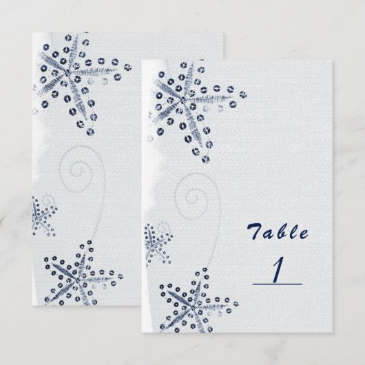 Eleganter Seestern & Pailletten Blaues Strand-Tisc Einladung (Vorne/Hinten)