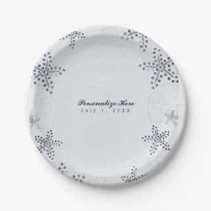 Eleganter Seestern & Pailletten Blaues Strandparty Pappteller