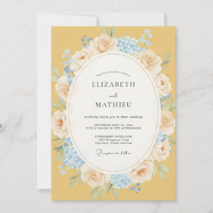 Eleganter Senf-Kornblumen-Kranz-Hochzeit Einladung