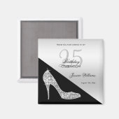 Eleganter Sequin Stiletto, Silver & Black Geburtst Magnet (Vorderseite/Rückseite)