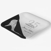 Eleganter Sequin Stiletto, Silver & Black Geburtst Pappteller (Gewinkelt)