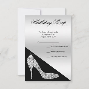 Eleganter Sequin Stiletto, Silver & Black Geburtst RSVP Karte