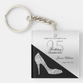 Eleganter Sequin Stiletto, Silver & Black Geburtst Schlüsselanhänger (Vorderseite)