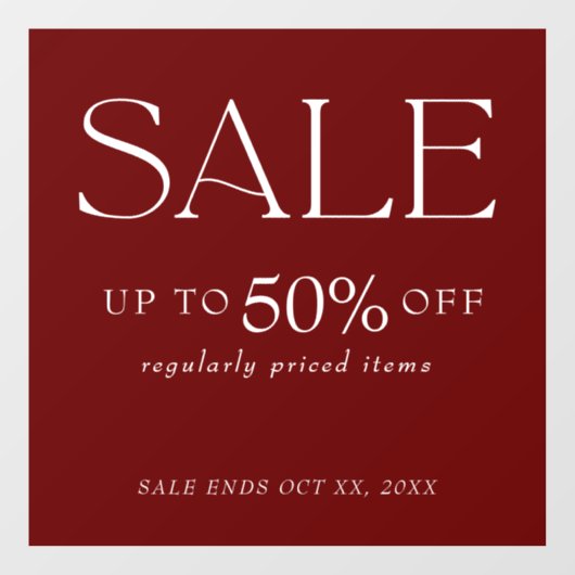 Eleganter Serif Retail Burgundy Red Sale Fensteraufkleber (Blatt)