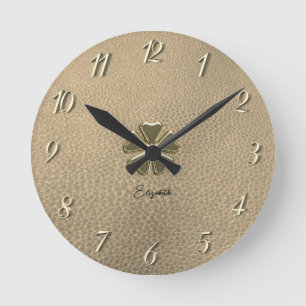 Eleganter Shamrock Patrick's Day Leder Runde Wanduhr