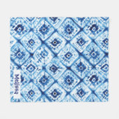 Eleganter Shibori Muster Individuelle Name Blau Fleecedecke (Vorderseite (Horizontal))