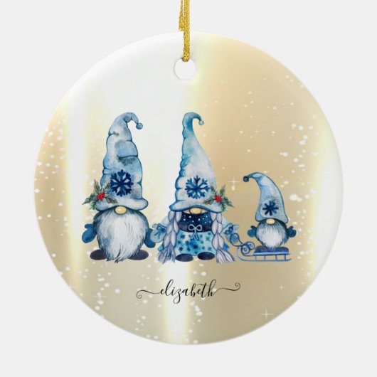 Eleganter Shiny, Imitate Gold, Blue Gnomes Keramik Ornament (Hinten)