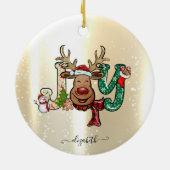 Eleganter Shiny, Imitate Gold, Rentier, Snowman Keramik Ornament (Hinten)