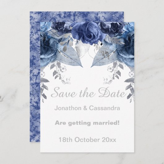ELEGANTER SILBER BLAUE BLLOUES SAVE THE DATE (Vorne/Hinten)
