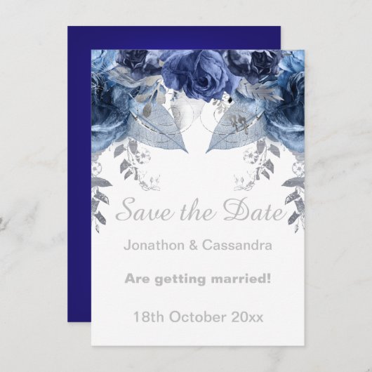 ELEGANTER SILBER BLAUE BLUE BLUE BLAU SAVE THE DAT (Vorne/Hinten)