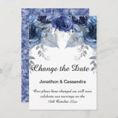 ELEGANTER SILBER BLUE FLORAL CHANGE THE DATE (Vorne/Hinten)