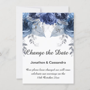 ELEGANTER SILBER BLUE FLORAL CHANGE THE DATE