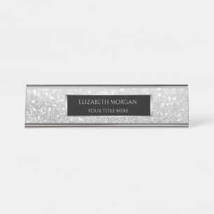 Eleganter Silber-Bokeh-Rahmen Schreibtischnamensplakette
