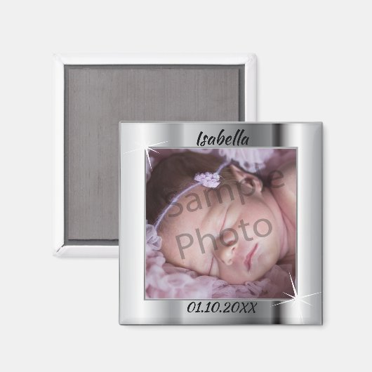 Eleganter Silber-Foto-Rahmen Magnet (Vorderseite/Rückseite)