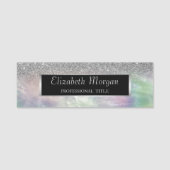 Eleganter Silber Frame, Glitzer Ombre Holographic Namensschild (Vorderseite)