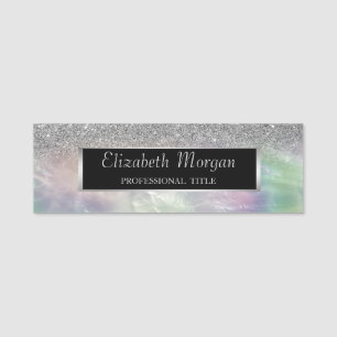 Eleganter Silber Frame, Glitzer Ombre Holographic Namensschild