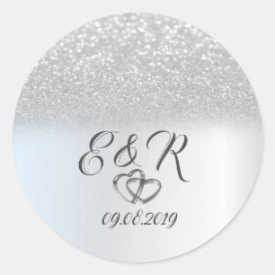 Eleganter Silber-Glitter-Bokeh, Herzen Hochzeit Runder Aufkleber
