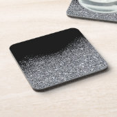 Eleganter Silber Glitzer auf Schwarz. Untersetzer (Linke Seite)