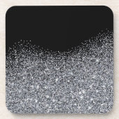 Eleganter Silber Glitzer auf Schwarz. Untersetzer (Vorderseite)