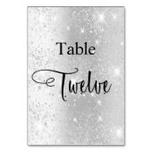Eleganter Silber-Glitzer-Kalligrafiestabelle zwölf Tischnummer (Rückseite)