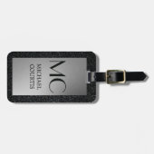 Eleganter silber-schwarzer Mit Monogramm Name Gepäckanhänger (Vorderseite horizontal)