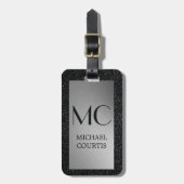 Eleganter silber-schwarzer Mit Monogramm Name Gepäckanhänger (Vorderseite vertikal)
