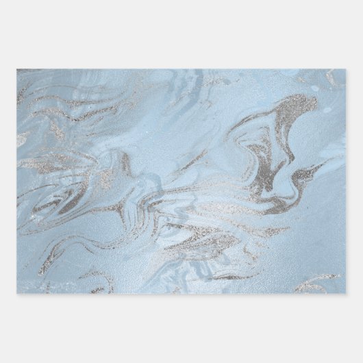 Eleganter silberblauer Marmor Geschenkpapier Set (Vorderseite 3)