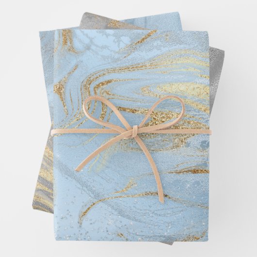 Eleganter silberblauer Marmor Geschenkpapier Set (Beispiel)