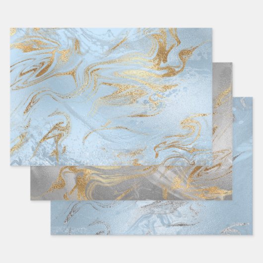 Eleganter silberblauer Marmor Geschenkpapier Set (Set)